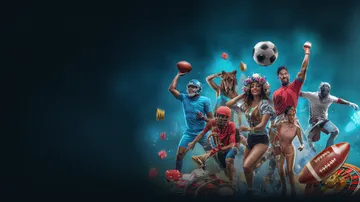 A man celebrating a winning moment on his laptop while gaming symbols float around him, capturing the excitement of VK8 games.